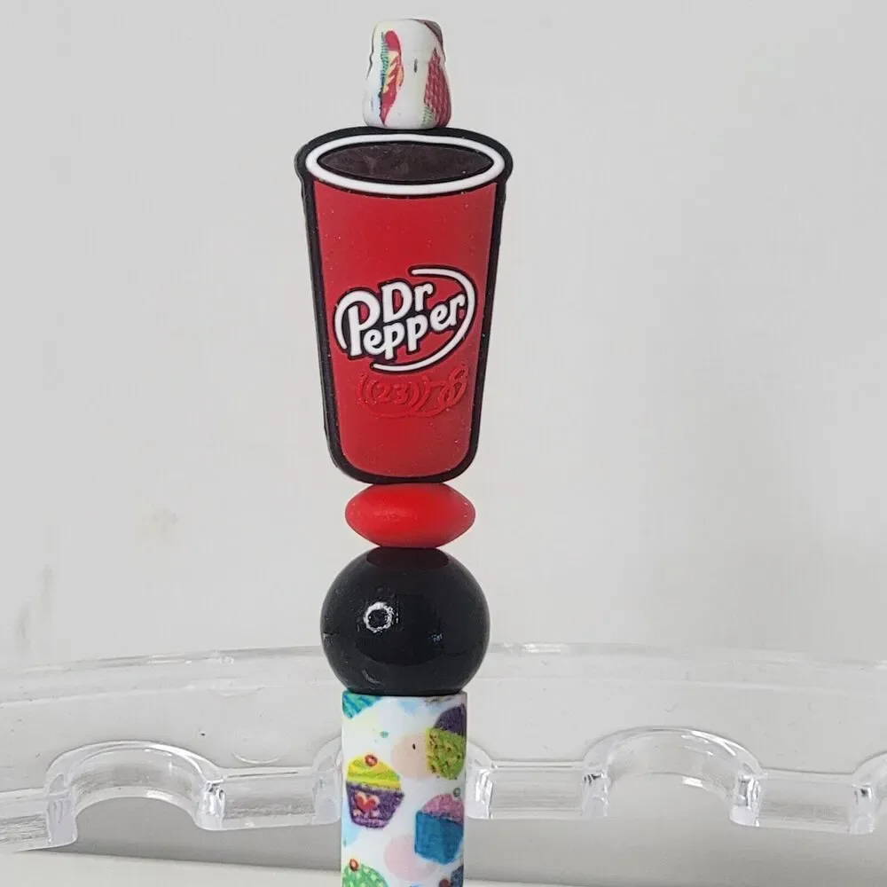 Focal Funny Beaded Pen Dr Pepper on Cupcake Base Souvenir